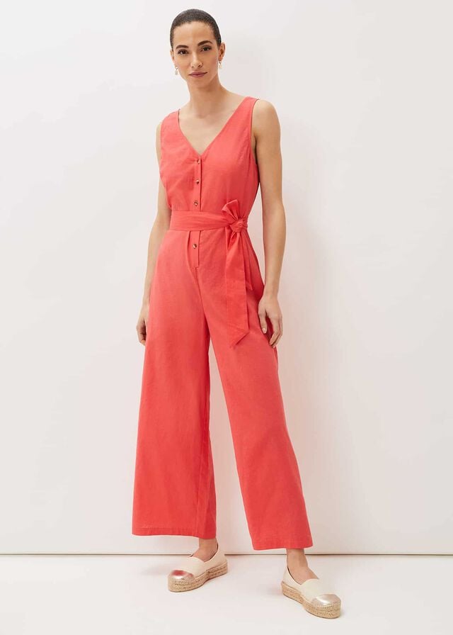 Red Phase Eight Fern Linen Jumpsuit | 6509JTYGF