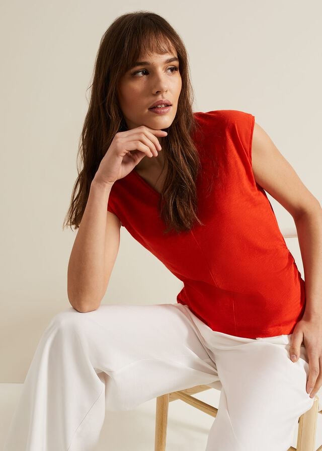 Red Phase Eight Jenny V Neck Ruched T Shirts | 3192JWBXT