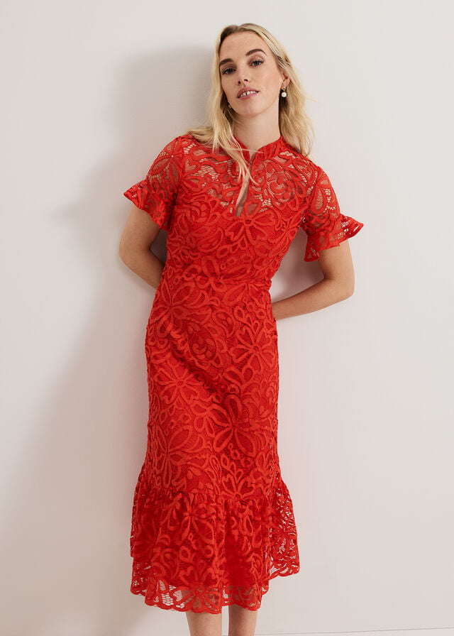 Red Phase Eight Lula Lace Dress | 5697XUMFZ