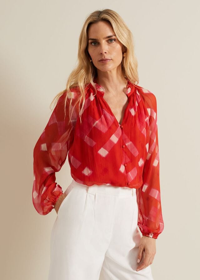 Red Phase Eight Megan Check Print Shirts | 4085MLGVI