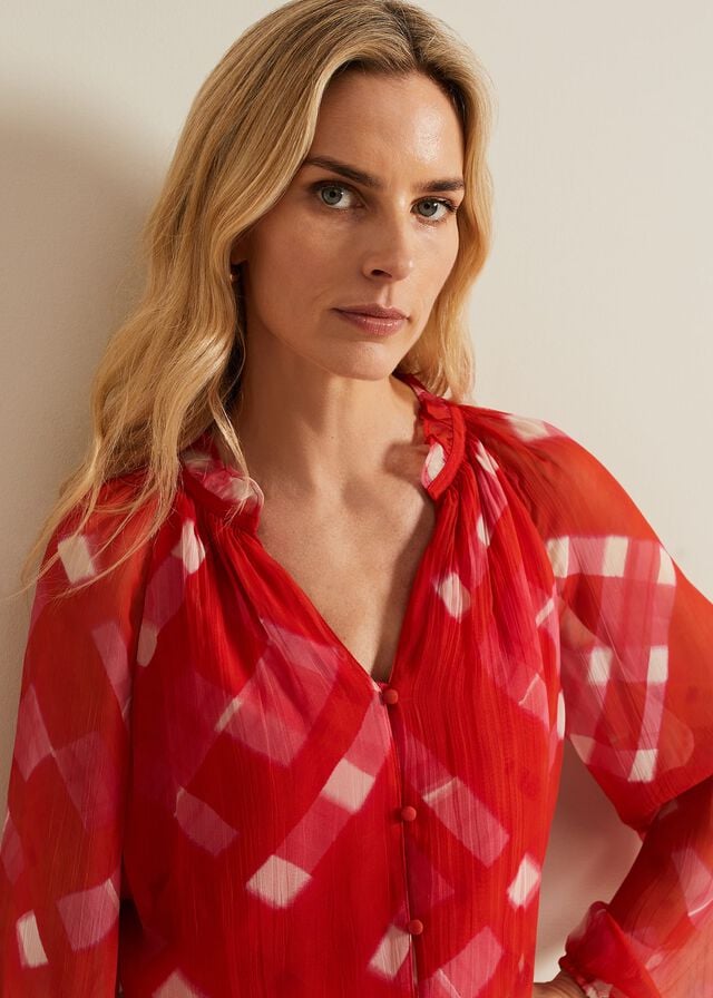 Red Phase Eight Megan Check Print Shirts | 4085MLGVI