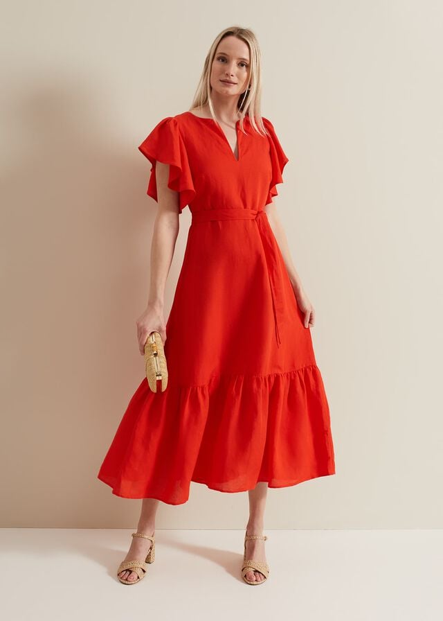 Red Phase Eight Morgan Red Linen Dress | 7025IJSBR