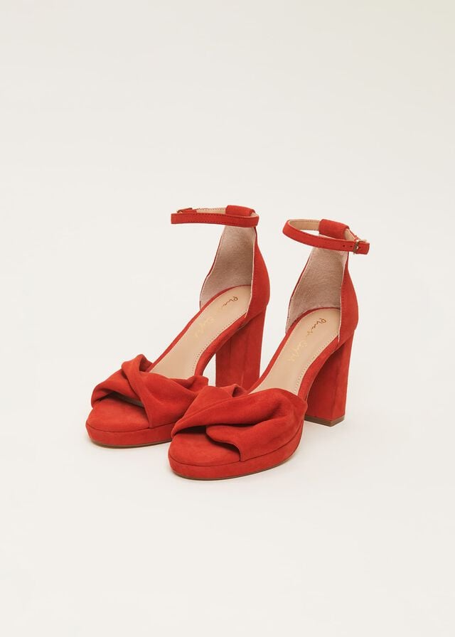 Red Phase Eight Red Suede Open Toe Heels | 9410GUOEJ