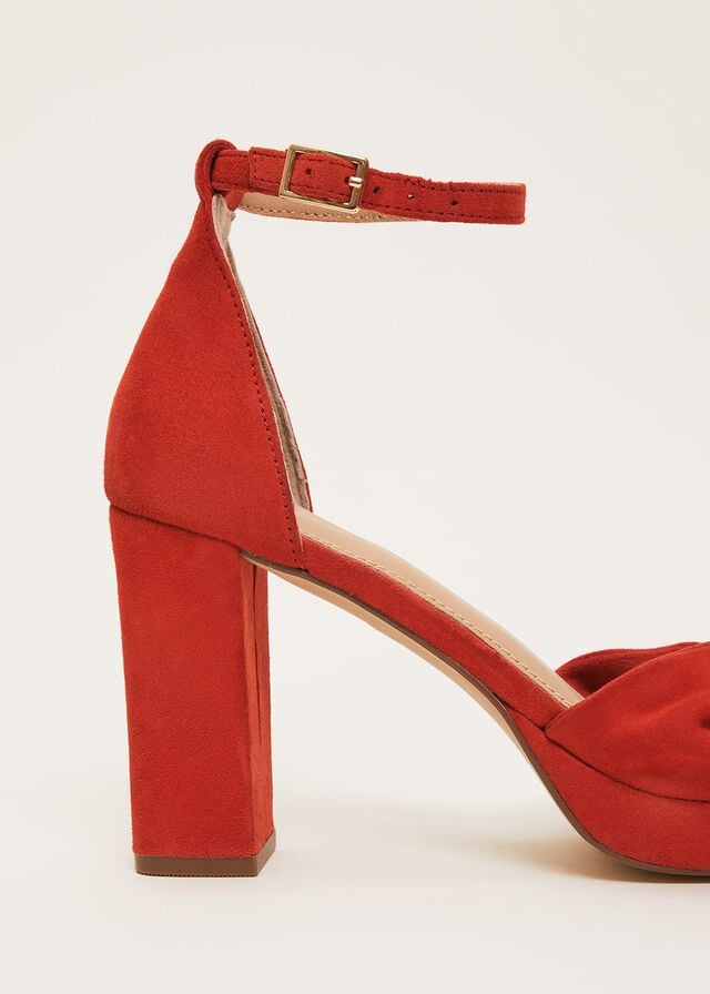 Red Phase Eight Red Suede Open Toe Heels | 9410GUOEJ