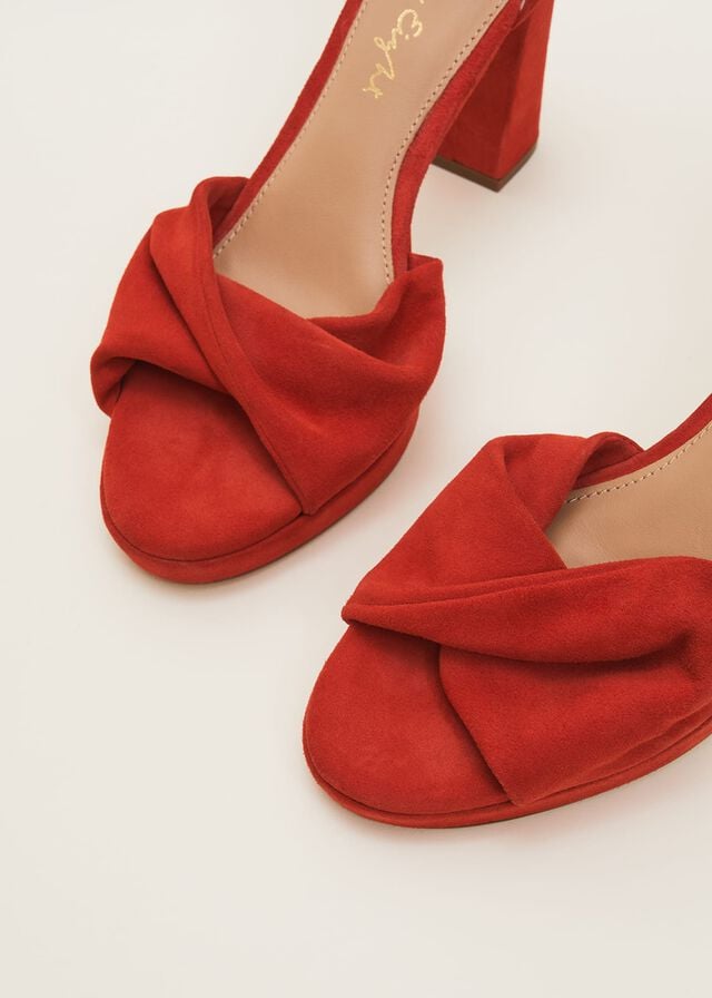 Red Phase Eight Red Suede Open Toe Heels | 9410GUOEJ