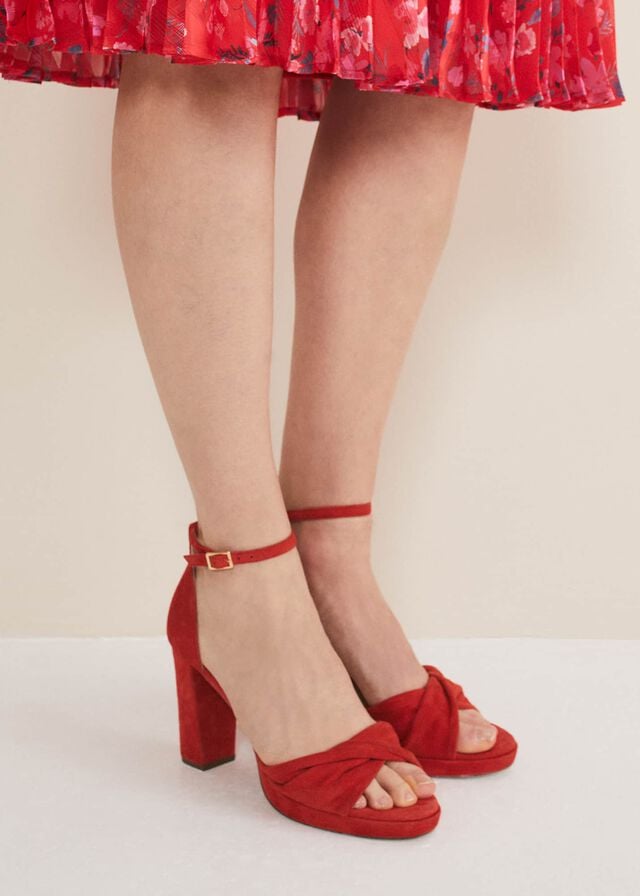 Red Phase Eight Red Suede Open Toe Heels | 9410GUOEJ