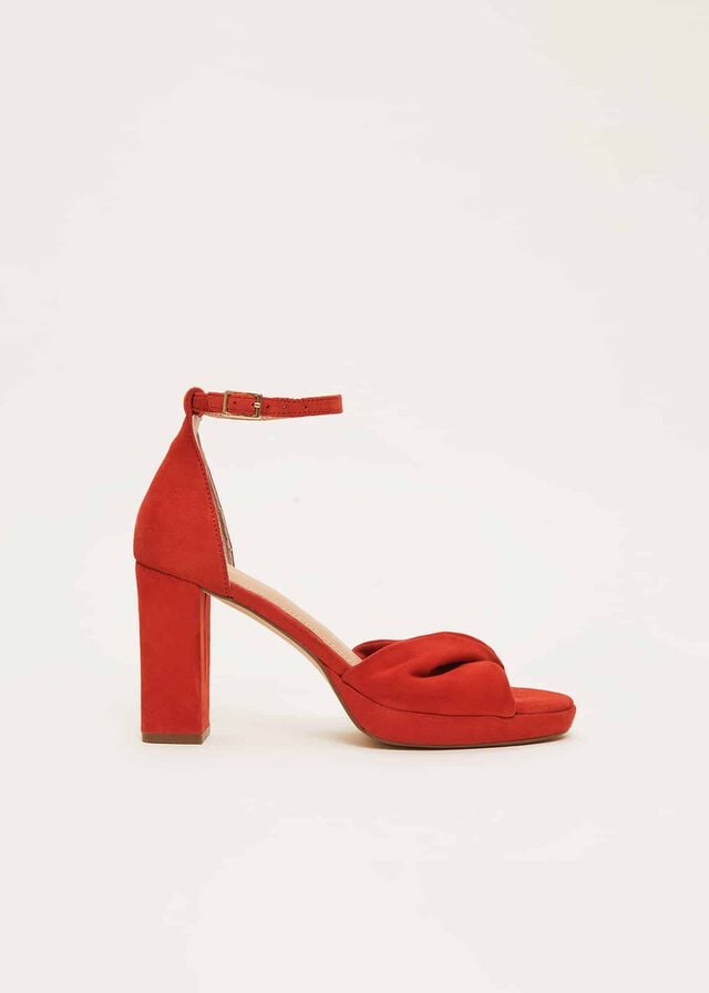 Red Phase Eight Red Suede Open Toe Heels | 9410GUOEJ