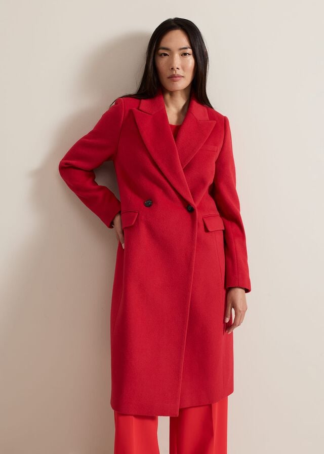 Red Phase Eight Skye Double Breasted Midaxi Wool Coats | 1234UYFSE