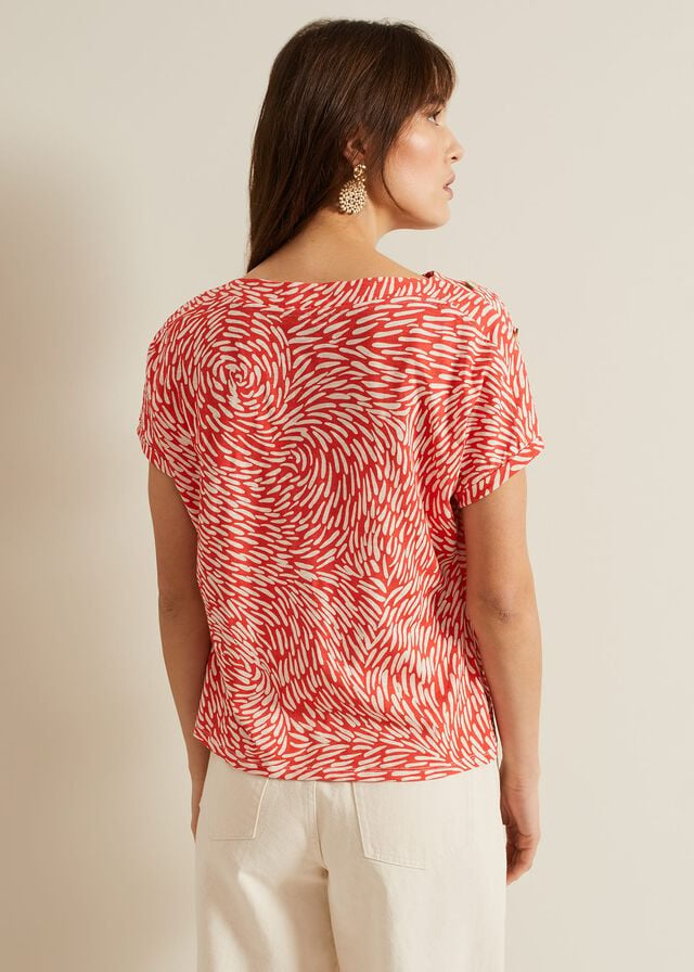 Red Phase Eight Suzie Button Detail Printed T Shirts | 4793XFGPY