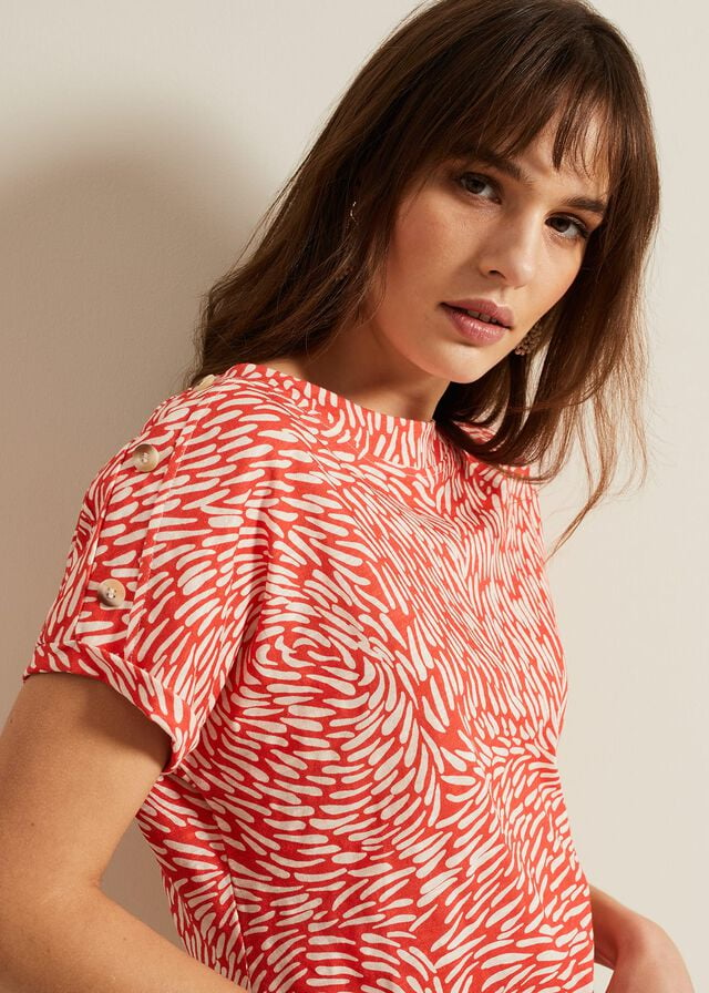 Red Phase Eight Suzie Button Detail Printed T Shirts | 4793XFGPY