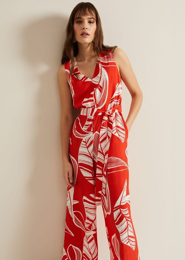 Red Phase Eight Suzie Leaf Print Jumpsuit | 6753LMSDT