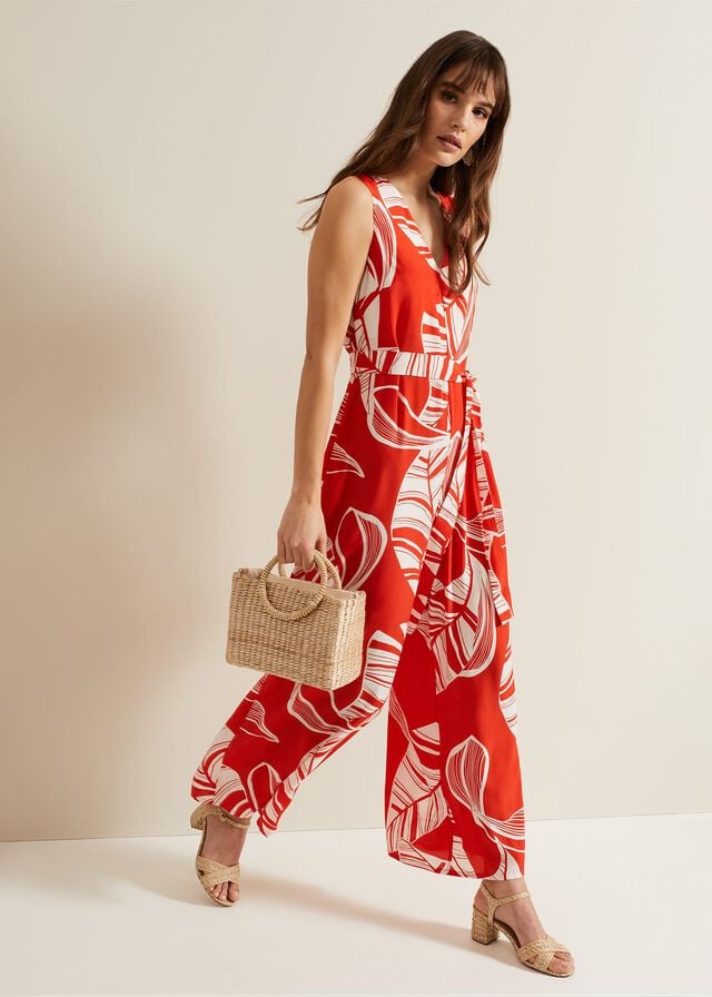 Red Phase Eight Suzie Leaf Print Jumpsuit | 6753LMSDT