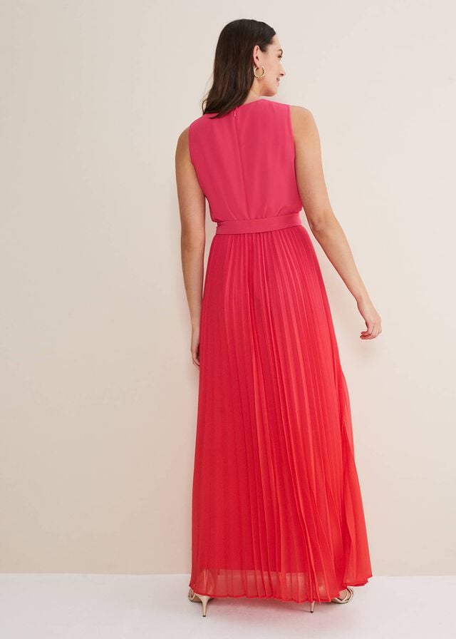 Red / Pink Phase Eight Piper Ombre Pleated Dress | 0738HLBXG