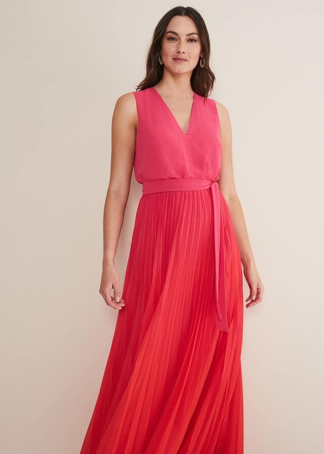 Red / Pink Phase Eight Piper Ombre Pleated Dress | 0738HLBXG