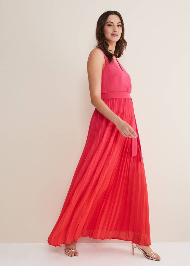 Red / Pink Phase Eight Piper Ombre Pleated Dress | 0738HLBXG