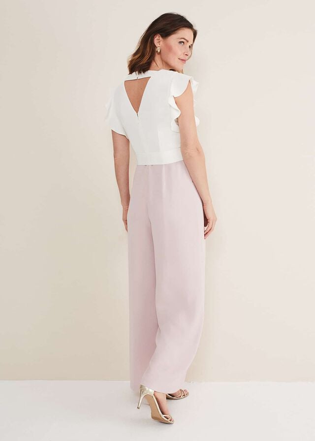 Rose / White Phase Eight Kallie V Neck Frill Jumpsuit | 4821USOCF