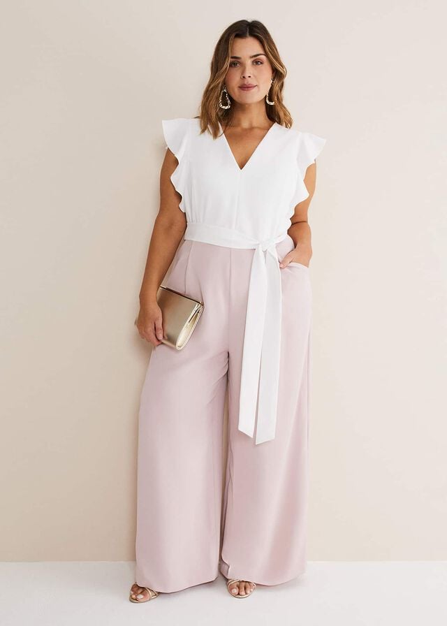 Rose / White Phase Eight Kallie V Neck Frill Jumpsuit | 4821USOCF