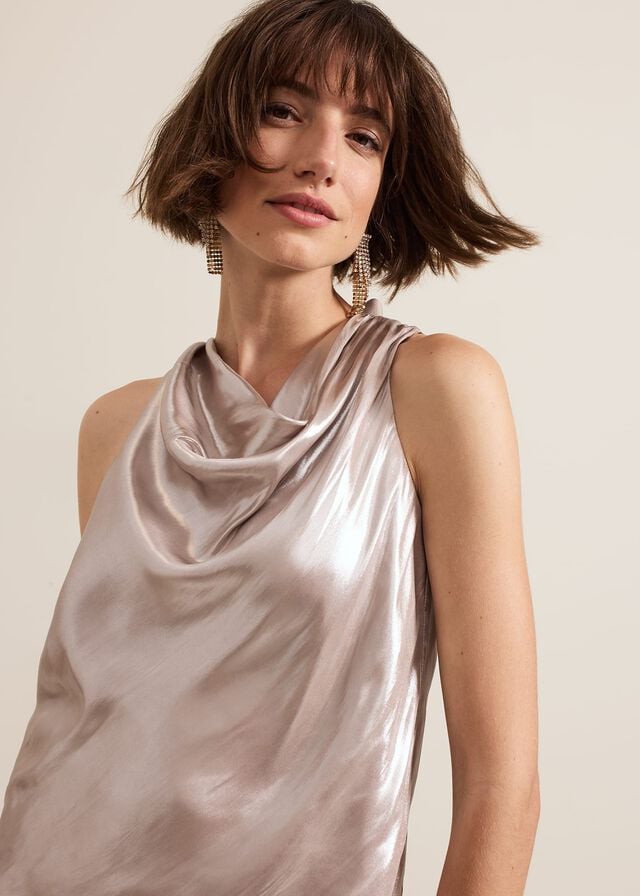 Silver Phase Eight Adrina Metallic Cowl Neck Shirts | 4105YQVBD