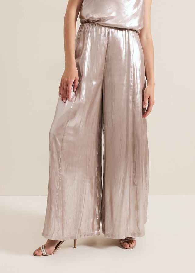 Silver Phase Eight Adrina Metallic Wide Leg Trousers | 7462OMVSJ