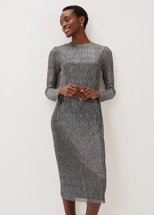 Silver Phase Eight Alix Plisse Dress | 7695WGYXV