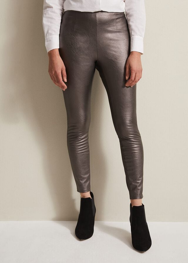 Silver Phase Eight Amina Silver Faux Leather Jeans | 8025TZREQ