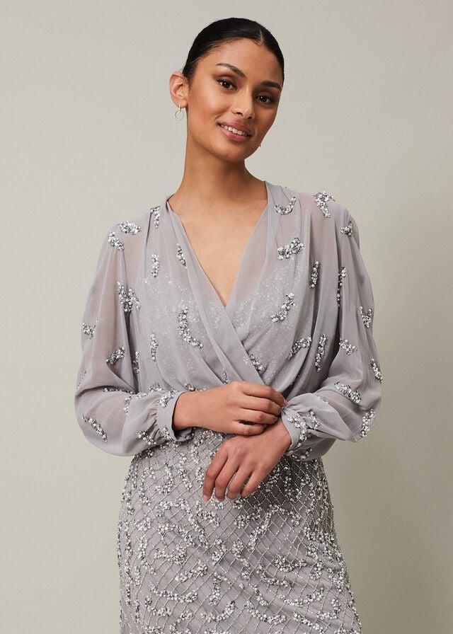 Silver Phase Eight Annette Beaded Cover Up Jackets | 4206TMOVA