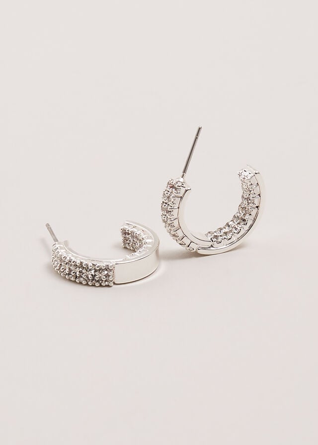 Silver Phase Eight Crystal Hoops Jewellery | 0136SAUVC