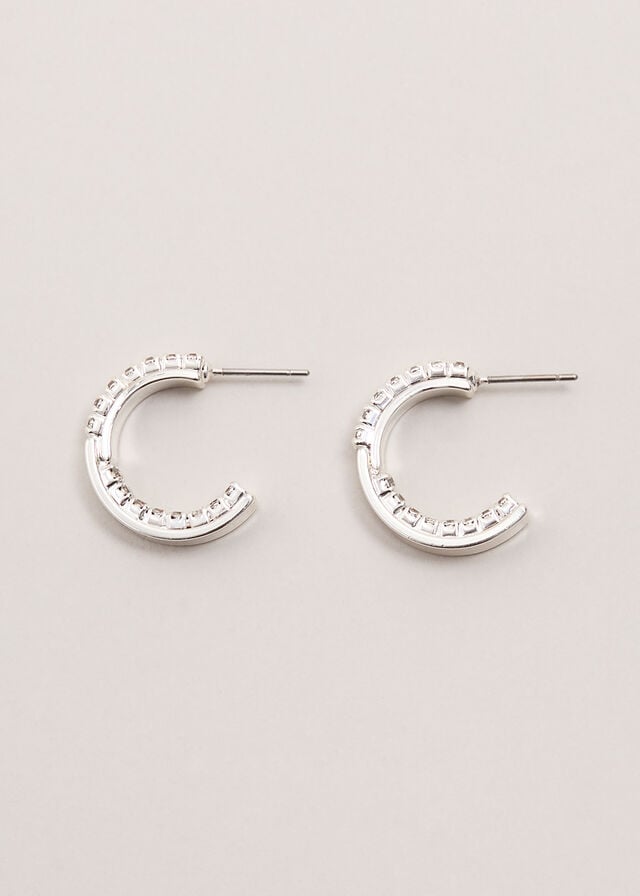 Silver Phase Eight Crystal Hoops Jewellery | 0136SAUVC