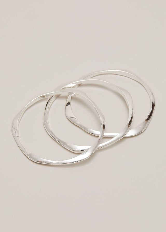 Silver Phase Eight Irregular Bangle Set Jewellery | 8467PLTSQ