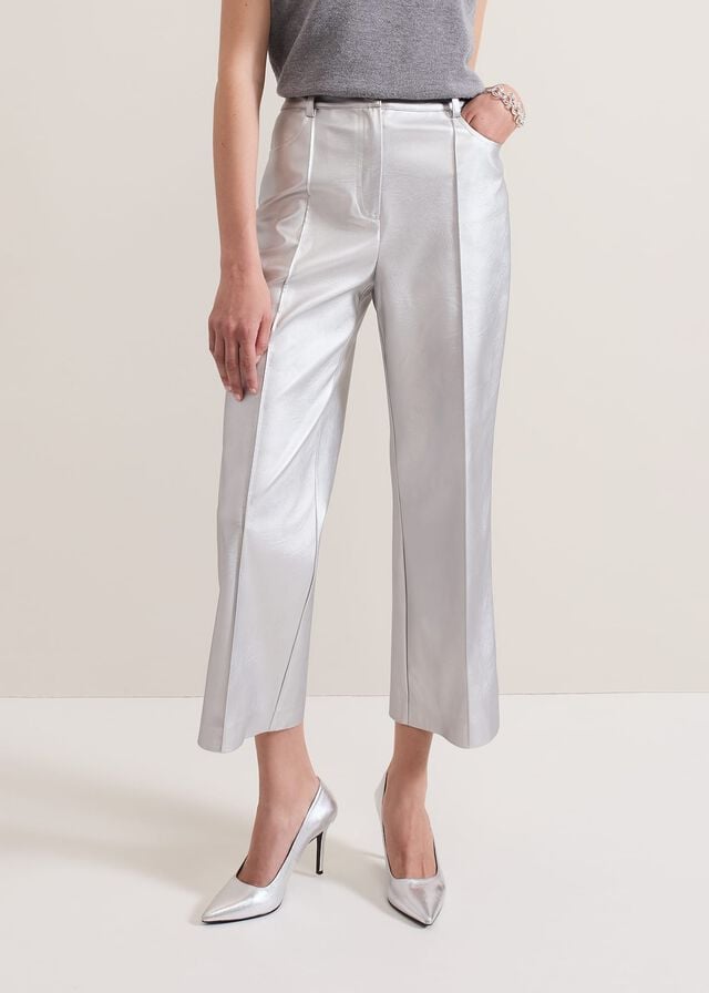 Silver Phase Eight Kenzie Pu Crops Trousers | 0462LOKRF