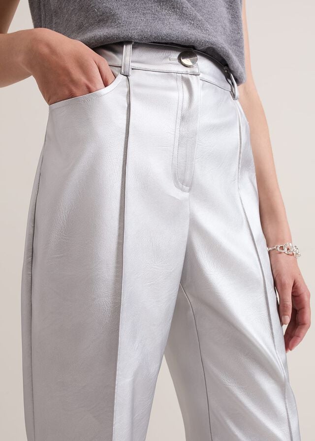 Silver Phase Eight Kenzie Pu Crops Trousers | 0462LOKRF