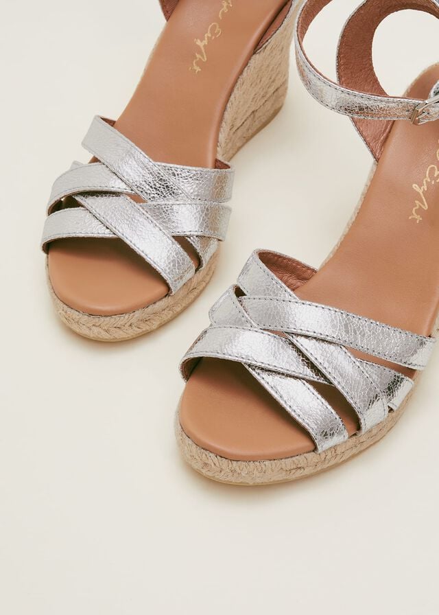 Silver Phase Eight Leather Strappy Espadrilles Heels | 2517UOFJH