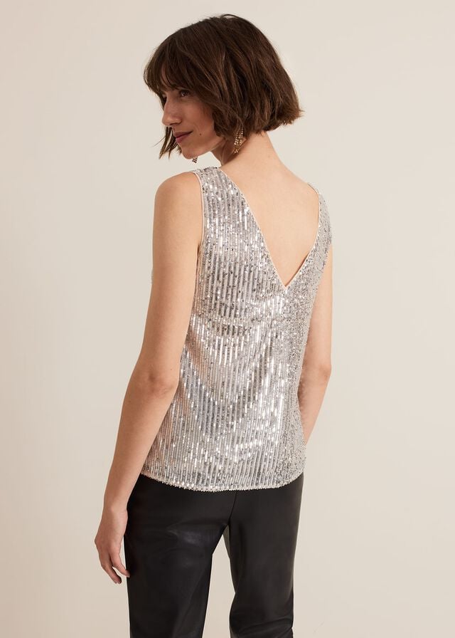 Silver Phase Eight Lumi Sequin Vest T Shirts | 2438OMYRG