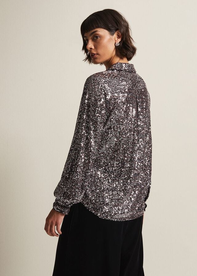 Silver Phase Eight Medora Sequin Shirts | 1693NHDYP