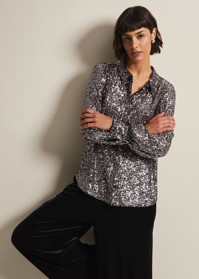 Silver Phase Eight Medora Sequin Shirts | 1693NHDYP