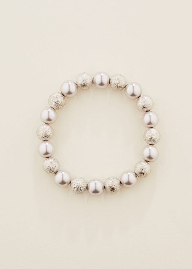 Silver Phase Eight Pearl And Bead Stretch Jewellery | 6402MWCAJ