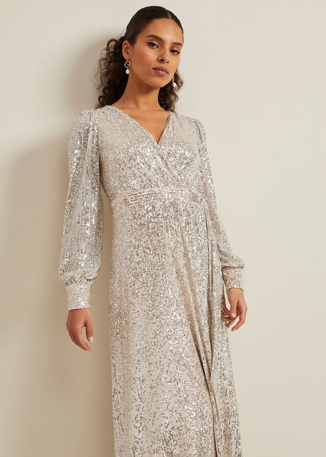 Silver Phase Eight Petite Amily Sequin Dress | 9851APTRH