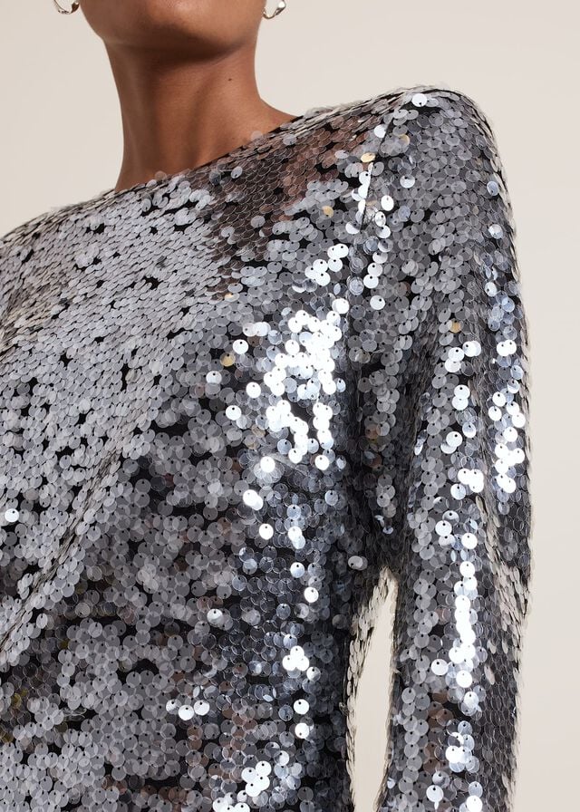 Silver Phase Eight Rhia Silver Sequin Dress | 0974LORPS