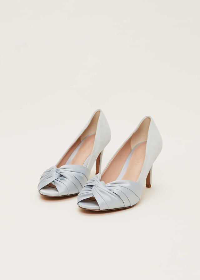 Silver Phase Eight Satin Twist Peeptoe Heels | 3615AQEGO