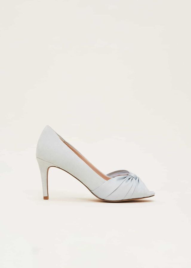 Silver Phase Eight Satin Twist Peeptoe Heels | 3615AQEGO