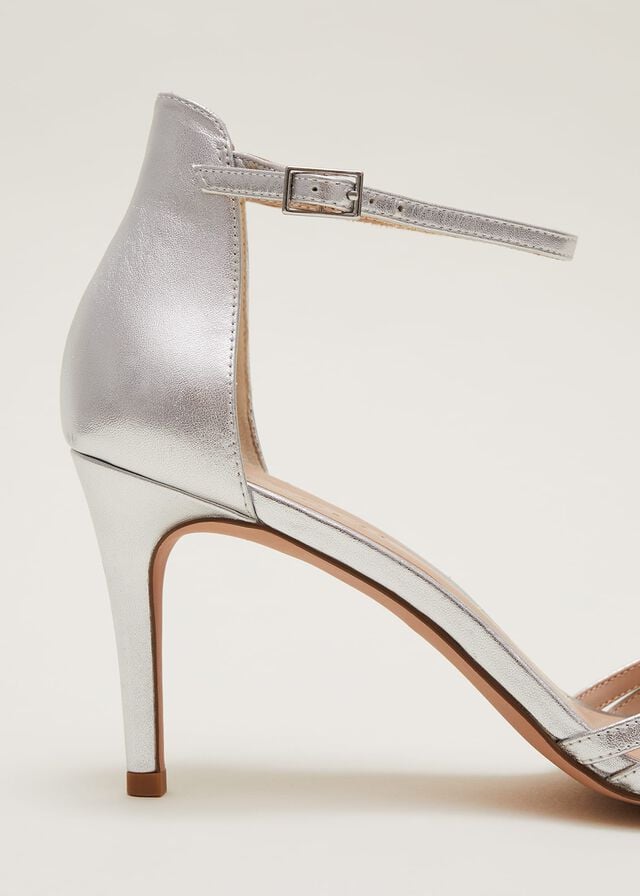 Silver Phase Eight Silver Leather Open Toe Heels | 1473HBEJT