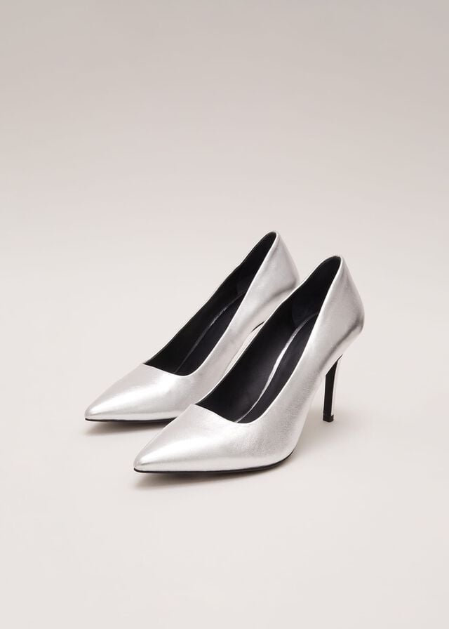 Silver Phase Eight Silver Leather Pointed Courts Heels | 1832KTQFH