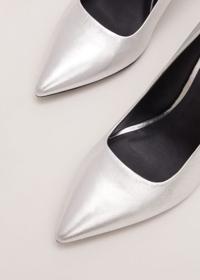 Silver Phase Eight Silver Leather Pointed Courts Heels | 1832KTQFH