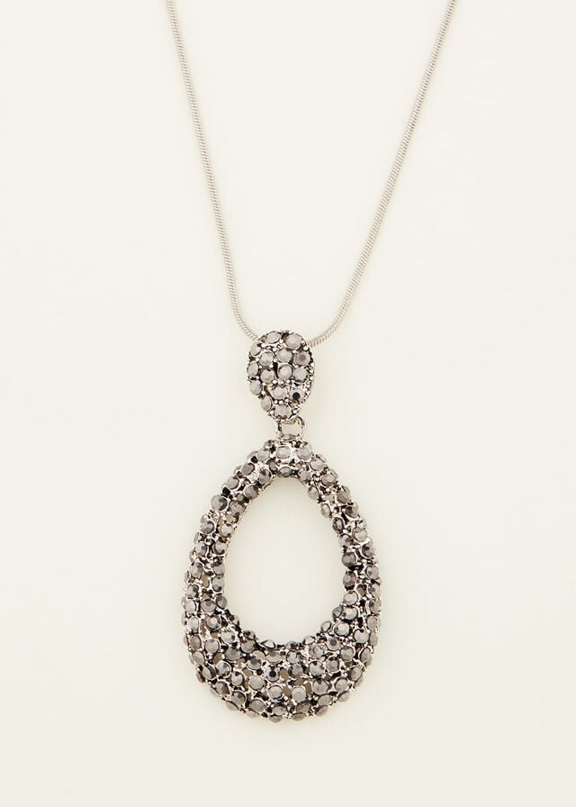 Silver Phase Eight Sparkle Teardrop Long Pendant Jewellery | 0982VZXKW