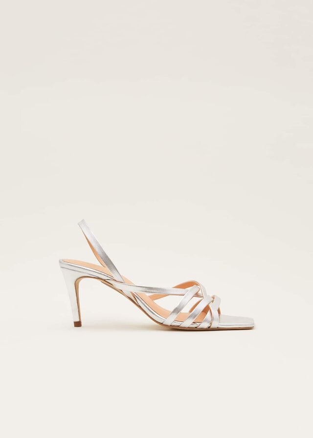 Silver Phase Eight Strappy Sling Back Heels | 0651FTUMN