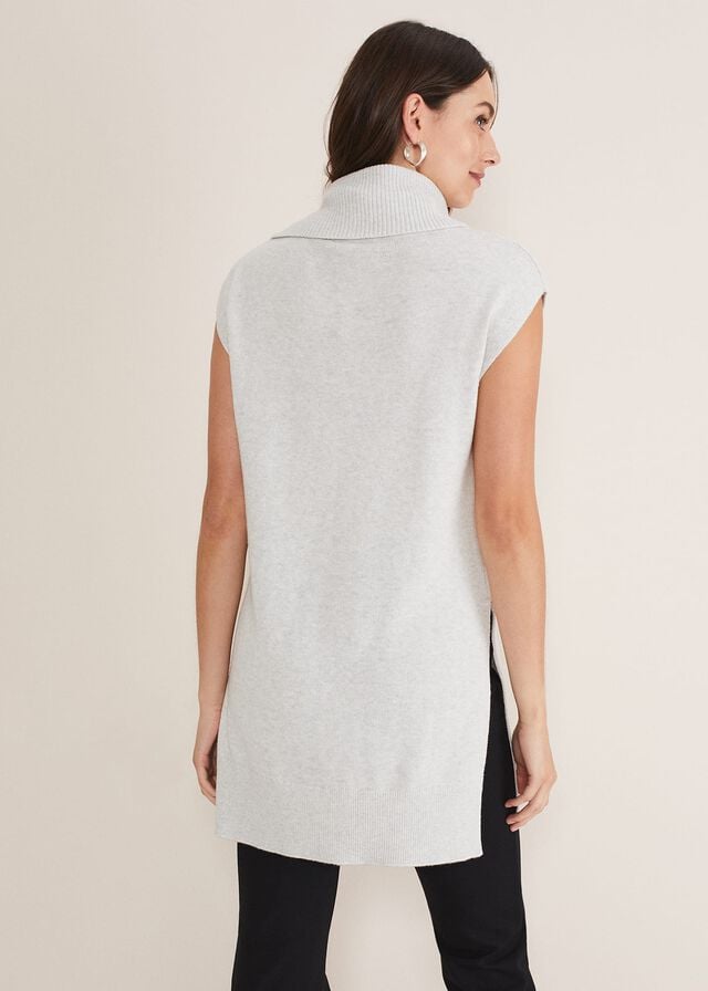 Silver / Grey Phase Eight Kysated Sleeveless Tunic Knitwear | 9654SFGLQ