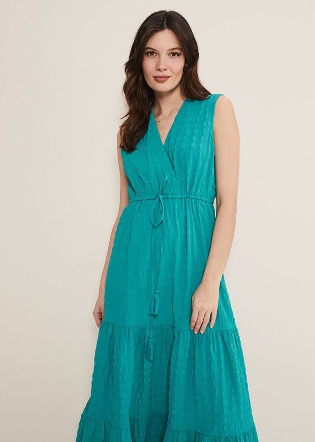 Turquoise Phase Eight Anika Textured Sleeveless Dress | 4026CGLKB