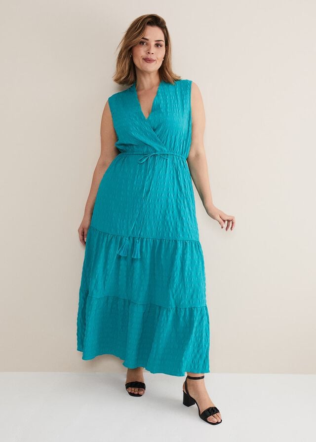 Turquoise Phase Eight Anika Textured Sleeveless Dress | 4026CGLKB