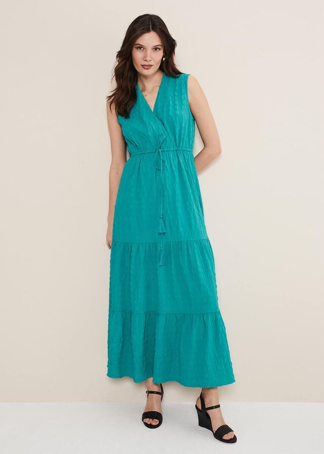 Turquoise Phase Eight Anika Textured Sleeveless Dress | 4026CGLKB