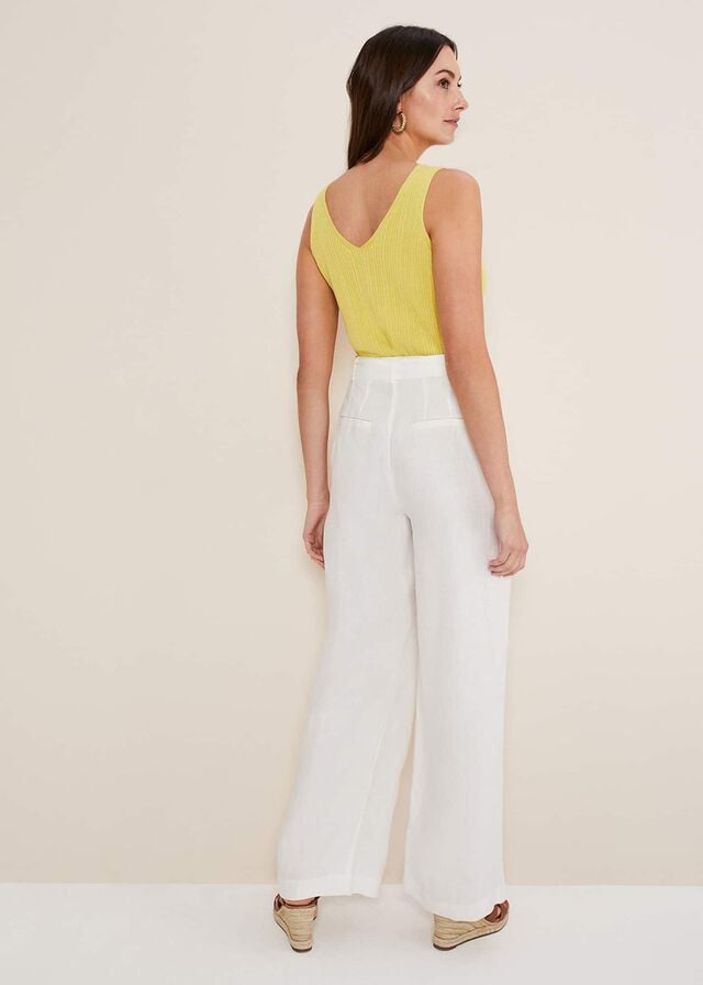 White Phase Eight Aaliyah Linen Wide Legs Trousers | 5396PKTZR